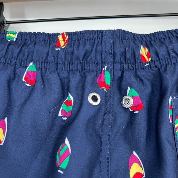 Lands End Swim Trunks Lined Men's size large navy all over sailboat print bathin - Picture 7 of 12